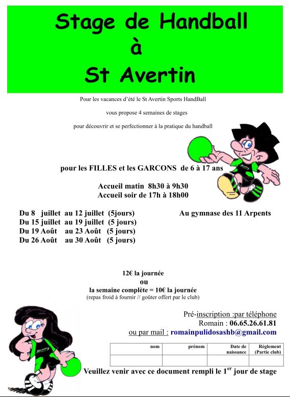 Stages des sections – Saint-Avertin Sports